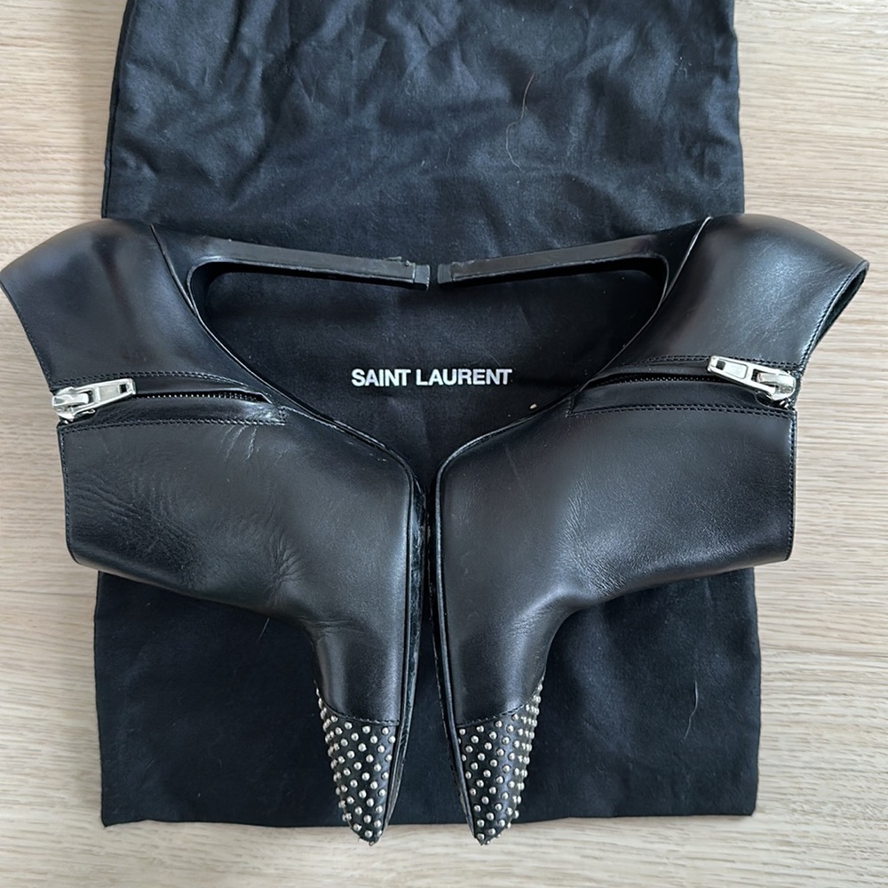 Black Leather Saint Laurent Bootie Heels - Picture 3 of 6